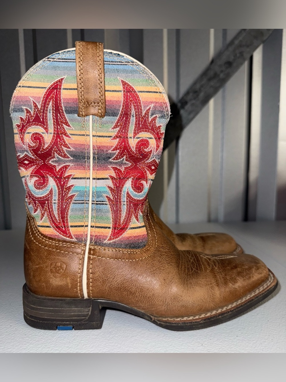 ARIAT GIRLS' LONESTAR SHOCK SHIELD SERAPE STRIPE WESTERN BOOTS SIZE 1